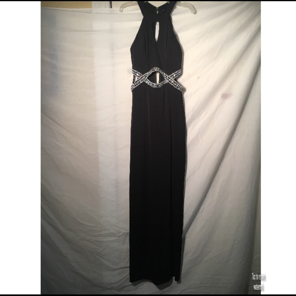 Black Prom dress with stones and slit in thigh
